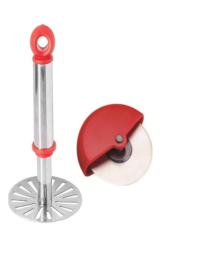 Elexiq Stainless Steel Potato Vegetable Pav Bhaji Masher & Pizza Cutter - Image 1
